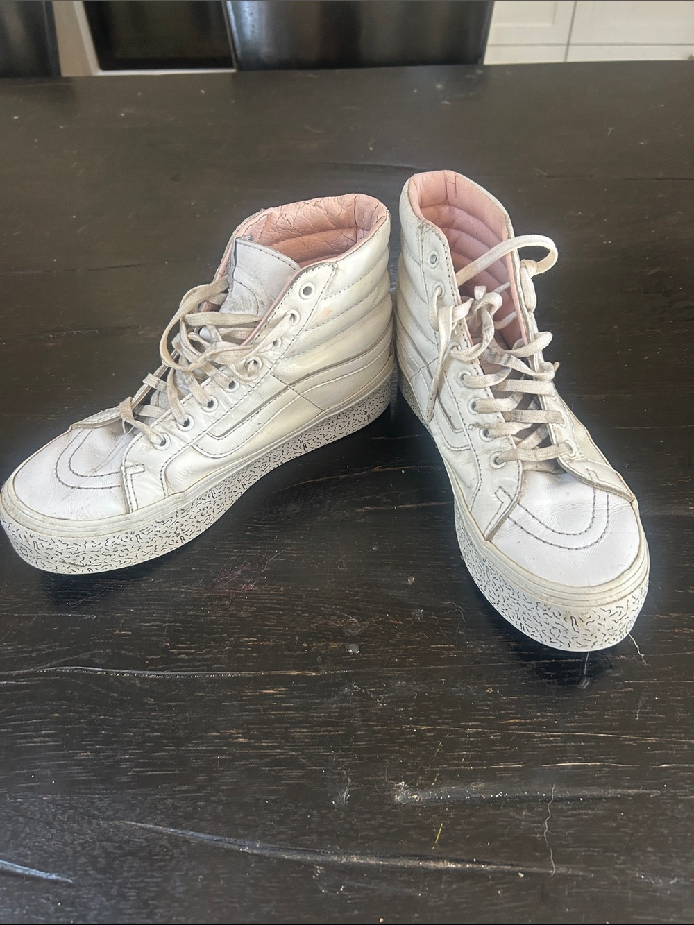 Vans Women’s White High-Top Sneakers with Pink Lining